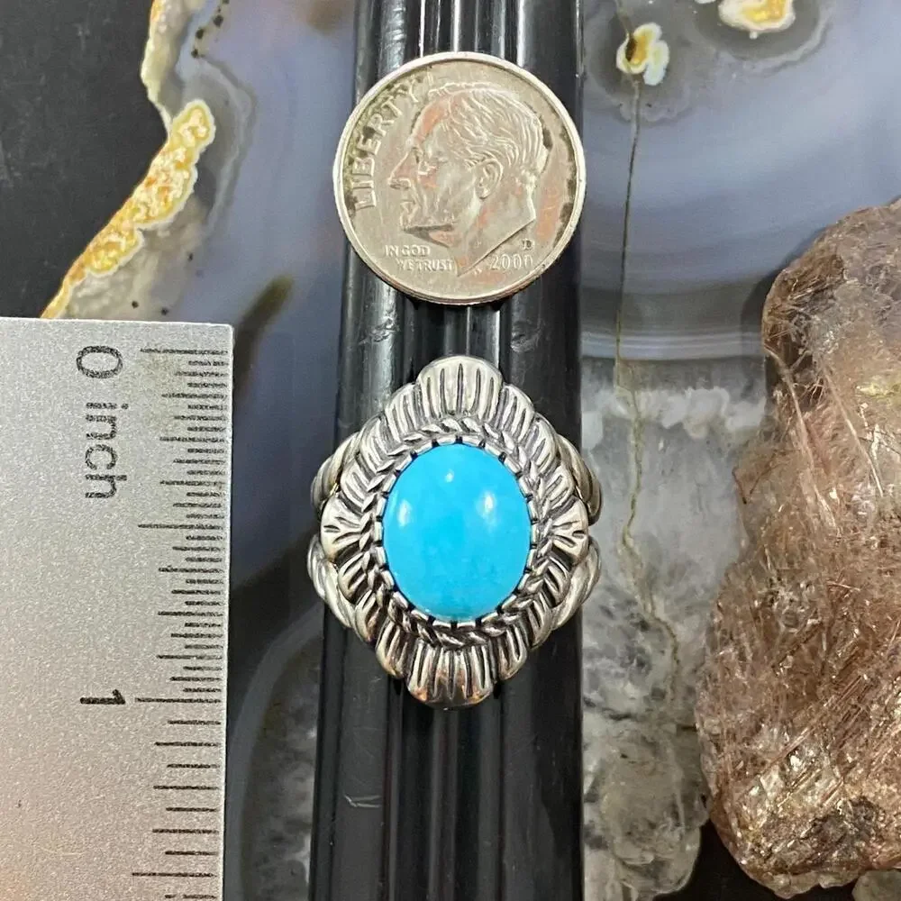 Carolyn Pollack Vintage Sterling Silver Oval Turquoise Decorated Ring For Women